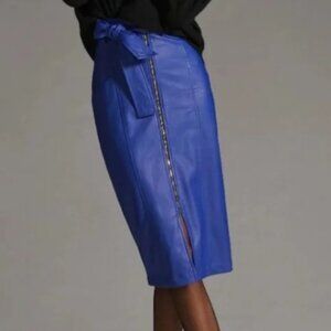 Eva Franco Faux Leather Midi Skirt in Blue Size XS